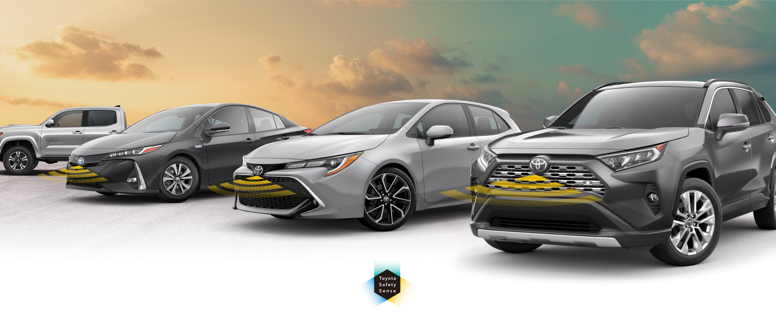 Toyota Safety Sense: Designed for Safety. Options shown on Toyota models including RAV4, Tacoma, and Camry, available now at Koons Toyota of Tysons in Vienna VA.